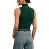 image:imageMANGOPOP Womens Mock Turtle Neck Long Sleeve Tops Bodysuit Jumpsuit03 Sleeveless Deep Green