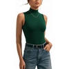 image:imageMANGOPOP Womens Mock Turtle Neck Long Sleeve Tops Bodysuit Jumpsuit03 Sleeveless Deep Green