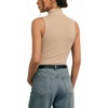 image:imageMANGOPOP Womens Mock Turtle Neck Long Sleeve Tops Bodysuit Jumpsuit03 Sleeveless Mica