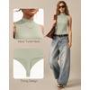 image:imageMANGOPOP Womens Mock Turtle Neck Long Sleeve Tops Bodysuit Jumpsuit03 Sleeveless Misty Jade