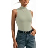 image:imageMANGOPOP Womens Mock Turtle Neck Long Sleeve Tops Bodysuit Jumpsuit03 Sleeveless Misty Jade