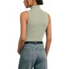 image:imageMANGOPOP Womens Mock Turtle Neck Long Sleeve Tops Bodysuit Jumpsuit03 Sleeveless Misty Jade