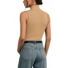 image:imageMANGOPOP Womens Mock Turtle Neck Long Sleeve Tops Bodysuit Jumpsuit03 Sleeveless Ochre