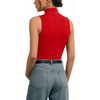 image:imageMANGOPOP Womens Mock Turtle Neck Long Sleeve Tops Bodysuit Jumpsuit03 Sleeveless Red