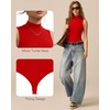 image:imageMANGOPOP Womens Mock Turtle Neck Long Sleeve Tops Bodysuit Jumpsuit03 Sleeveless Red
