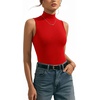 image:imageMANGOPOP Womens Mock Turtle Neck Long Sleeve Tops Bodysuit Jumpsuit03 Sleeveless Red