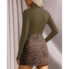 image:imageMANGOPOP Womens Mock Turtle Neck Long Sleeve Tops Bodysuit Jumpsuit04 Long Sleeve Army Green