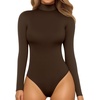 image:imageMANGOPOP Womens Mock Turtle Neck Long Sleeve Tops Bodysuit Jumpsuit04 Long Sleeve Coffee