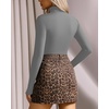 image:imageMANGOPOP Womens Mock Turtle Neck Long Sleeve Tops Bodysuit Jumpsuit04 Long Sleeve Elephant Grey