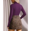 image:imageMANGOPOP Womens Mock Turtle Neck Long Sleeve Tops Bodysuit Jumpsuit04 Long Sleeve Lavender