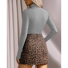 image:imageMANGOPOP Womens Mock Turtle Neck Long Sleeve Tops Bodysuit Jumpsuit04 Long Sleeve Light Heather Grey