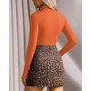 image:imageMANGOPOP Womens Mock Turtle Neck Long Sleeve Tops Bodysuit Jumpsuit04 Long Sleeve Orange