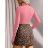 image:imageMANGOPOP Womens Mock Turtle Neck Long Sleeve Tops Bodysuit Jumpsuit04 Long Sleeve Pink