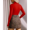 image:imageMANGOPOP Womens Mock Turtle Neck Long Sleeve Tops Bodysuit Jumpsuit04 Long Sleeve Red