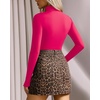 image:imageMANGOPOP Womens Mock Turtle Neck Long Sleeve Tops Bodysuit Jumpsuit04 Long Sleeve Rose Pink