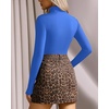 image:imageMANGOPOP Womens Mock Turtle Neck Long Sleeve Tops Bodysuit Jumpsuit04 Long Sleeve Royal Blue