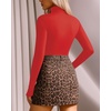 image:imageMANGOPOP Womens Mock Turtle Neck Long Sleeve Tops Bodysuit Jumpsuit04 Long Sleeve Watermelon Red