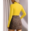 image:imageMANGOPOP Womens Mock Turtle Neck Long Sleeve Tops Bodysuit Jumpsuit04 Long Sleeve Yellow