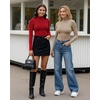 image:imageMANGOPOP Womens Mock Turtle Neck Long Sleeve Tops Bodysuit Jumpsuit04 Sparkly Red