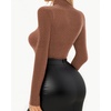 image:imageMANGOPOP Womens Mock Turtle Neck Long Sleeve Tops Bodysuit Jumpsuit04 Sparkly Rose Gold