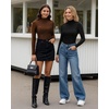 image:imageMANGOPOP Womens Mock Turtle Neck Long Sleeve Tops Bodysuit Jumpsuit04 Sparkly Zebra Print Black