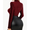 image:imageMANGOPOP Womens Mock Turtle Neck Long Sleeve Tops Bodysuit Jumpsuit04 Sparkly Zebra Print Burgundy