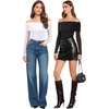 image:imageMANGOPOP Womens Off The Shoulder Long Sleeve Bodysuit Sexy Sheer Mesh Top Double Lined Body Suits Fall Outfit 202501 Black