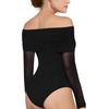 image:imageMANGOPOP Womens Off The Shoulder Long Sleeve Bodysuit Sexy Sheer Mesh Top Double Lined Body Suits Fall Outfit 202501 Black