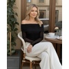 image:imageMANGOPOP Womens Off The Shoulder Long Sleeve Bodysuit Sexy Sheer Mesh Top Double Lined Body Suits Fall Outfit 202501 Black