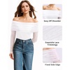 image:imageMANGOPOP Womens Off The Shoulder Long Sleeve Bodysuit Sexy Sheer Mesh Top Double Lined Body Suits Fall Outfit 202501 White