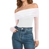 image:imageMANGOPOP Womens Off The Shoulder Long Sleeve Bodysuit Sexy Sheer Mesh Top Double Lined Body Suits Fall Outfit 202501 White
