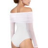 image:imageMANGOPOP Womens Off The Shoulder Long Sleeve Bodysuit Sexy Sheer Mesh Top Double Lined Body Suits Fall Outfit 202501 White