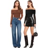 image:imageMANGOPOP Womens Off The Shoulder Long Sleeve Bodysuit Sexy Sheer Mesh Top Double Lined Body Suits Fall Outfit 2025Deep Coffee