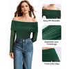 image:imageMANGOPOP Womens Off The Shoulder Long Sleeve Bodysuit Sexy Sheer Mesh Top Double Lined Body Suits Fall Outfit 2025Deep Green