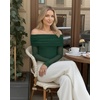 image:imageMANGOPOP Womens Off The Shoulder Long Sleeve Bodysuit Sexy Sheer Mesh Top Double Lined Body Suits Fall Outfit 2025Deep Green
