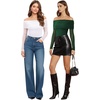 image:imageMANGOPOP Womens Off The Shoulder Long Sleeve Bodysuit Sexy Sheer Mesh Top Double Lined Body Suits Fall Outfit 2025Deep Green