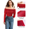 image:imageMANGOPOP Womens Off The Shoulder Long Sleeve Bodysuit Sexy Sheer Mesh Top Double Lined Body Suits Fall Outfit 2025Red