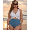 image:imageMANGOPOP Womens One Piece Swimsuits Tummy Control Cutout High Waisted Bathing Suits Tie Back Swim Suits 2026 Beach ClothesAblackandwhite Stripes