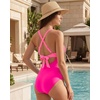 image:imageMANGOPOP Womens One Piece Swimsuits Tummy Control Cutout High Waisted Bathing Suits Tie Back Swim Suits 2026 Beach ClothesPink