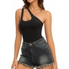 image:imageMANGOPOP Womens One Shoulder Sleeveless Bodysuit Sexy Cutout Backless Body Suit Double Lined Going Out Tank TopA Black