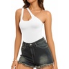 image:imageMANGOPOP Womens One Shoulder Sleeveless Bodysuit Sexy Cutout Backless Body Suit Double Lined Going Out Tank TopA White