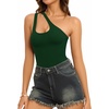 image:imageMANGOPOP Womens One Shoulder Sleeveless Bodysuit Sexy Cutout Backless Body Suit Double Lined Going Out Tank TopDeep Green