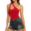 image:imageMANGOPOP Womens One Shoulder Sleeveless Bodysuit Sexy Cutout Backless Body Suit Double Lined Going Out Tank TopRed