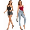 image:imageMANGOPOP Womens One Shoulder Sleeveless Bodysuit Sexy Cutout Backless Body Suit Double Lined Going Out Tank TopWine Red