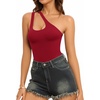 image:imageMANGOPOP Womens One Shoulder Sleeveless Bodysuit Sexy Cutout Backless Body Suit Double Lined Going Out Tank TopWine Red