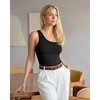 image:imageMANGOPOP Womens One Shoulder Tank Top Bodysuit Sexy Sleeveless Long Sleeve Backless Body Suits Off Shoulder Going Out TopsA1one Shoulder Black