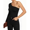 image:imageMANGOPOP Womens One Shoulder Tank Top Bodysuit Sexy Sleeveless Long Sleeve Backless Body Suits Off Shoulder Going Out TopsB1long Sleeve Black