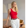 image:imageMANGOPOP Womens One Shoulder Tank Top Bodysuit Sexy Sleeveless Long Sleeve Backless Body Suits Off Shoulder Going Out TopsC1one Shoulder Red