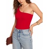 image:imageMANGOPOP Womens One Shoulder Tank Top Bodysuit Sexy Sleeveless Long Sleeve Backless Body Suits Off Shoulder Going Out TopsC1one Shoulder Red