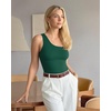 image:imageMANGOPOP Womens One Shoulder Tank Top Bodysuit Sexy Sleeveless Long Sleeve Backless Body Suits Off Shoulder Going Out TopsC2one Shoulder Deep Green